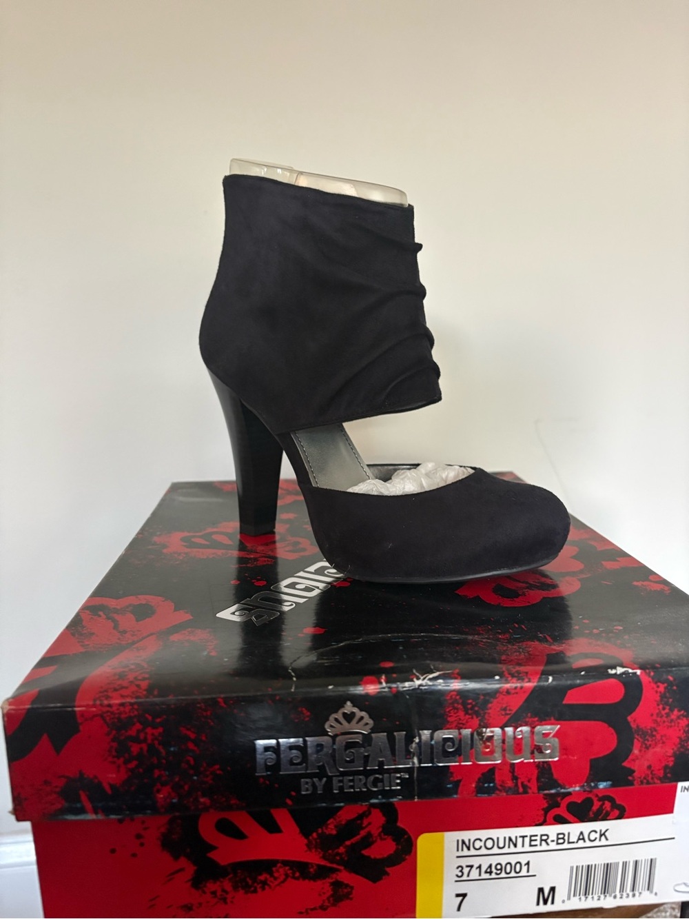 Fergalicious Black Ruched Ankle Pump